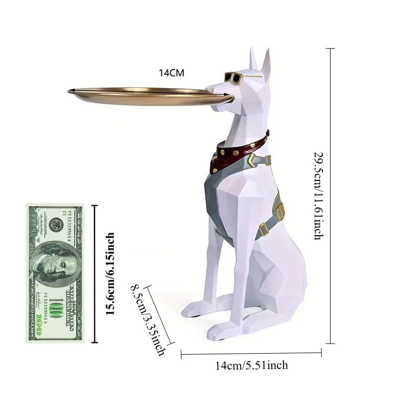 29cm Resin Doberman Storage Tray – Luxury Living Room Decor for Dog Lovers