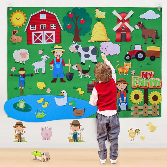 Kids’ Felt Farm Animals Wall Story Board – Early Learning Activity Set