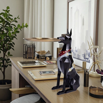 29cm Resin Doberman Storage Tray – Luxury Living Room Decor for Dog Lovers