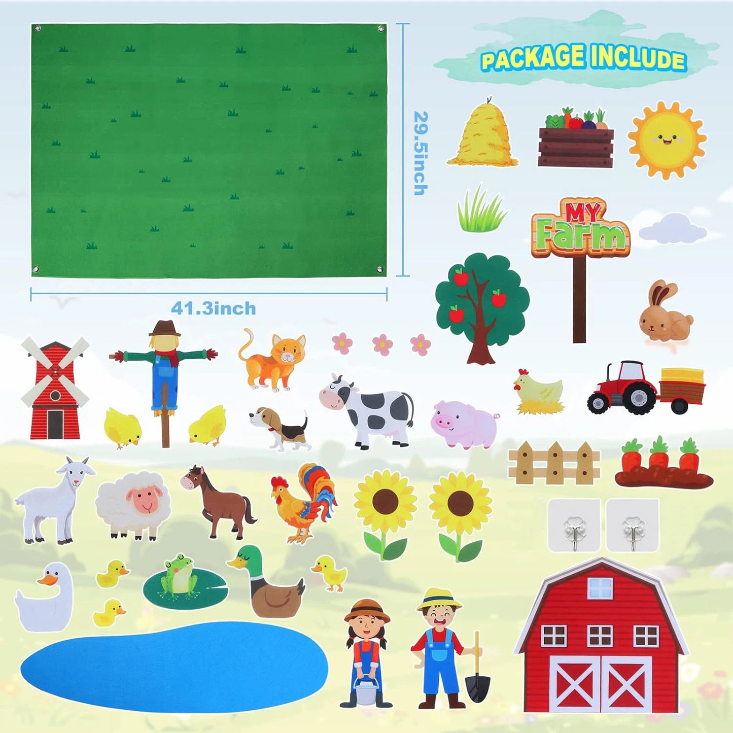 Kids’ Felt Farm Animals Wall Story Board – Early Learning Activity Set