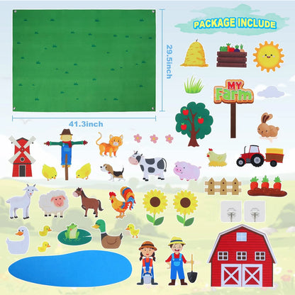Kids’ Felt Farm Animals Wall Story Board – Early Learning Activity Set