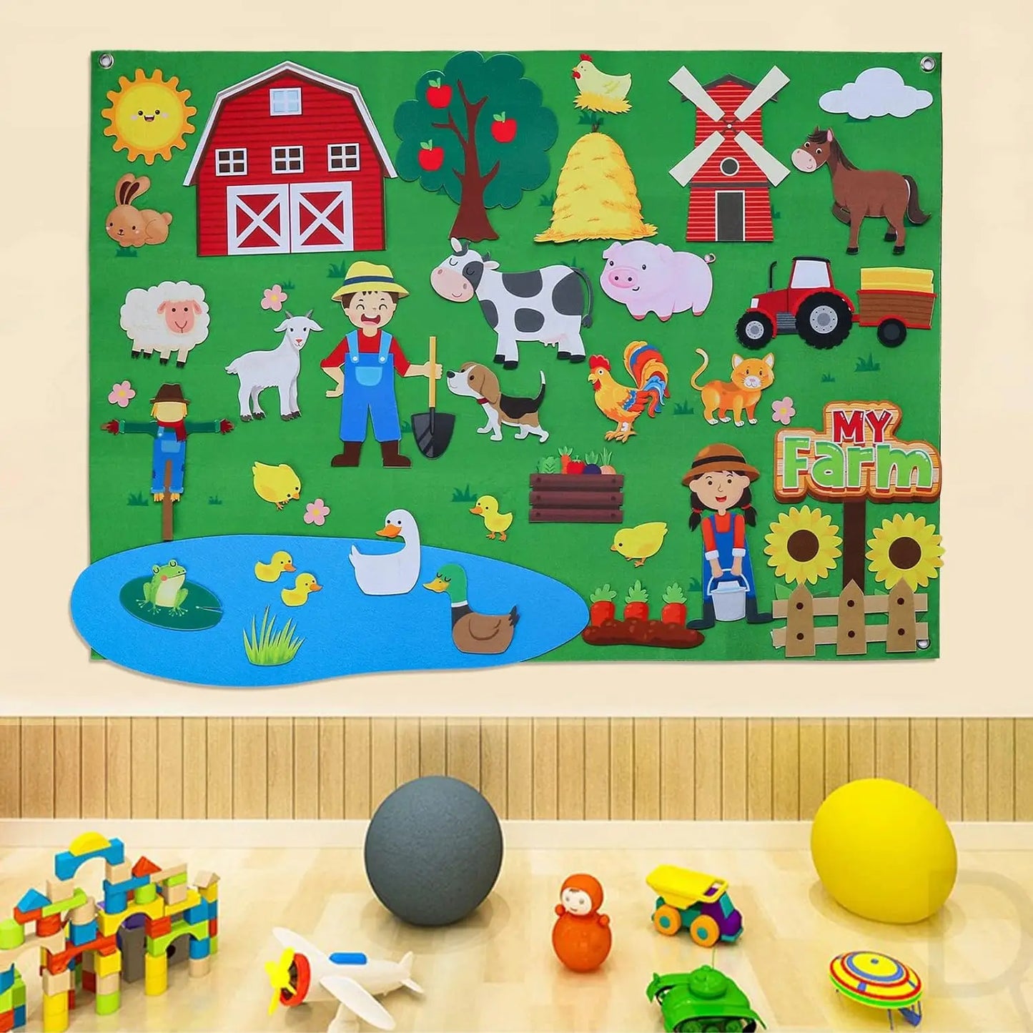 Kids’ Felt Farm Animals Wall Story Board – Early Learning Activity Set