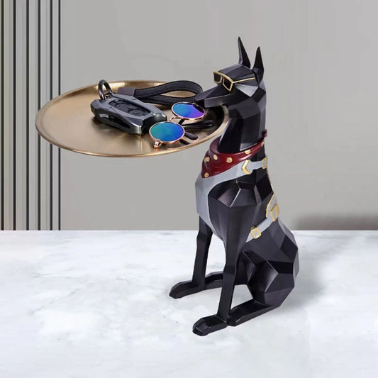 29cm Resin Doberman Storage Tray – Luxury Living Room Decor for Dog Lovers